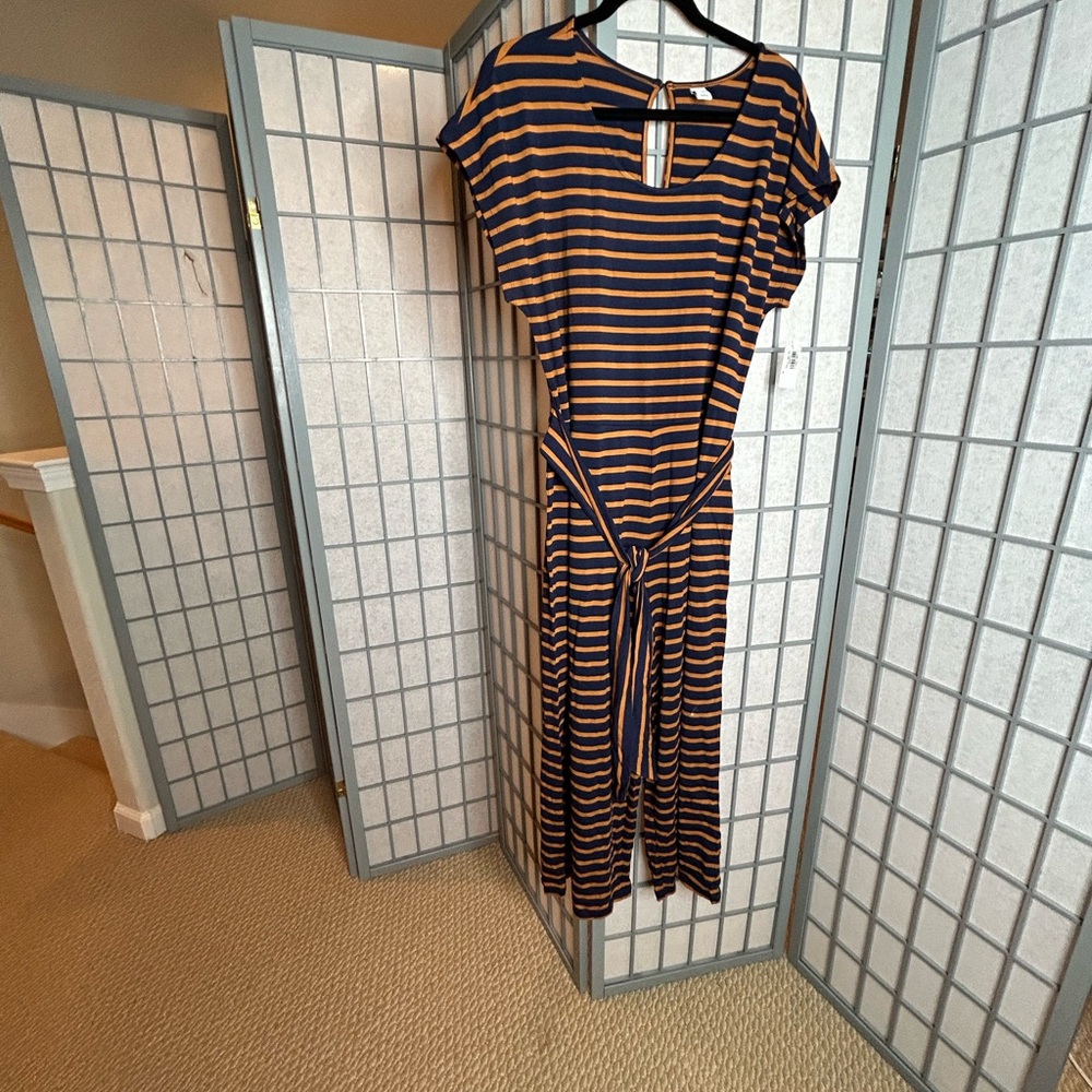 NWT Old Navy Striped Navy and Brown Jumpsuit